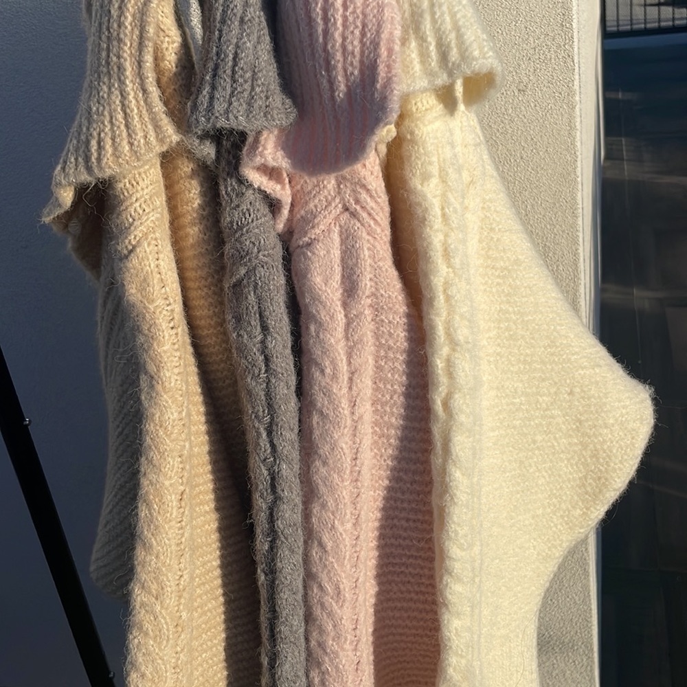 92. Oversized Grey Duster Cardigan Coat Chunky Long Cable Rib With Fuzzy - Picture 11 of 13
